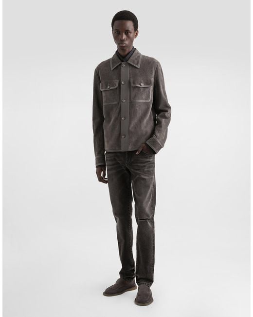 Dolce & Gabbana Gray Perforated Lambskin Jacket for men