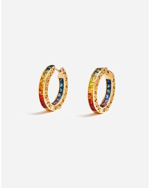 Dolce & Gabbana Metallic Multi-colored Sapphire Hoop Earrings