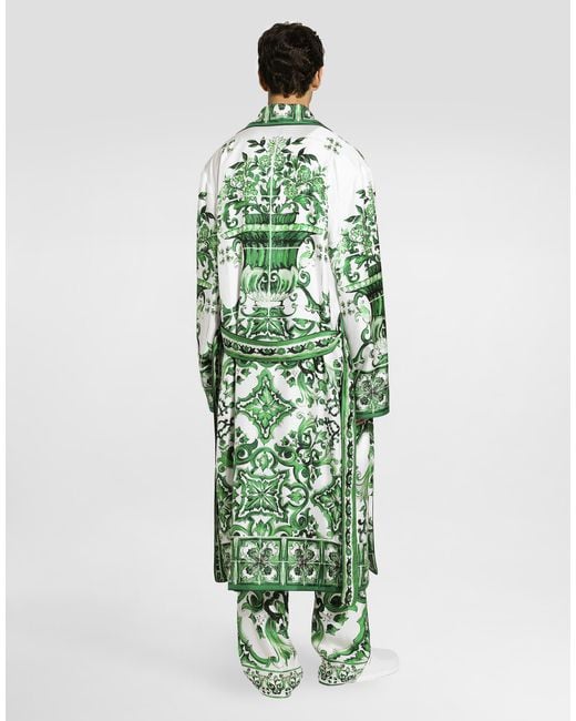 Dolce & Gabbana Green Oversize Silk And Yarn Shirt With Majolica for men