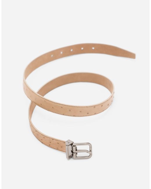 Dolce & Gabbana White Ostrich Leather Belt for men