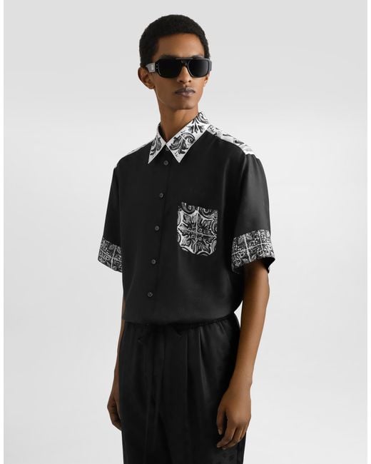 Dolce & Gabbana Black Majolica-Print Hawaii Silk Jacquard Shirt for men