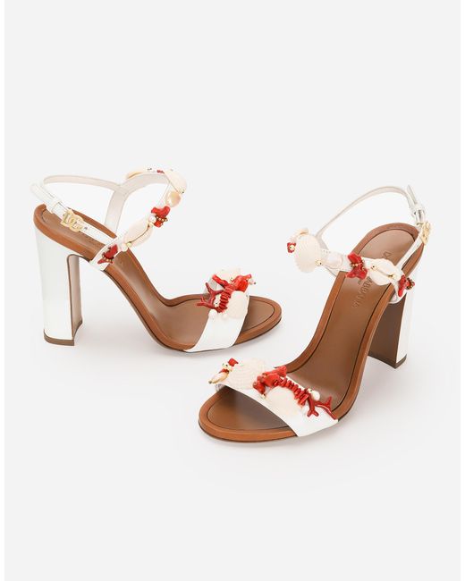Dolce & Gabbana コーラルエンブロイダリー ナッパレザー サンダル White
