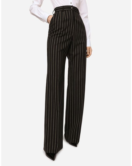 Dolce & Gabbana パラッツォパンツ チョークストライプウール Black
