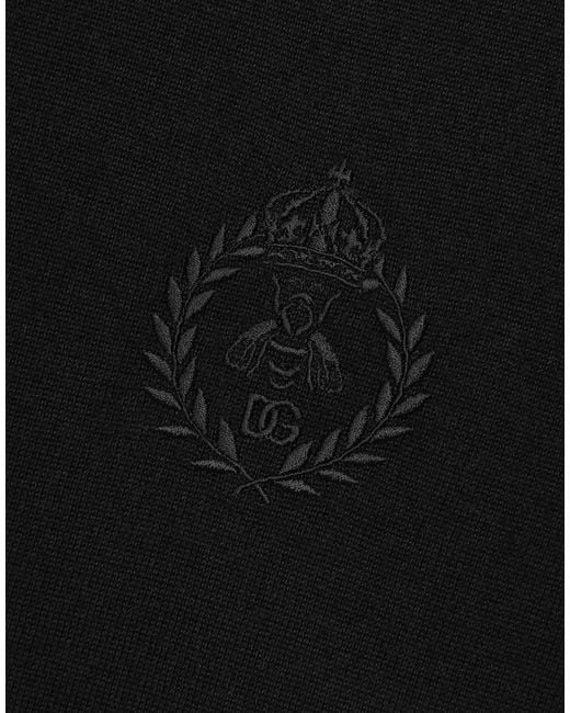 Dolce & Gabbana Black Cashmere Polo-Style Sweater With Dg Logo Embroidery for men