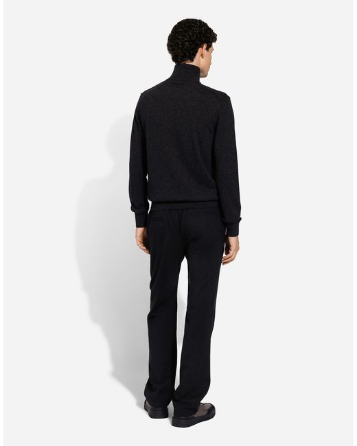 Dolce & Gabbana Black Zip-Up Cashmere Turtle-Neck Sweater for men