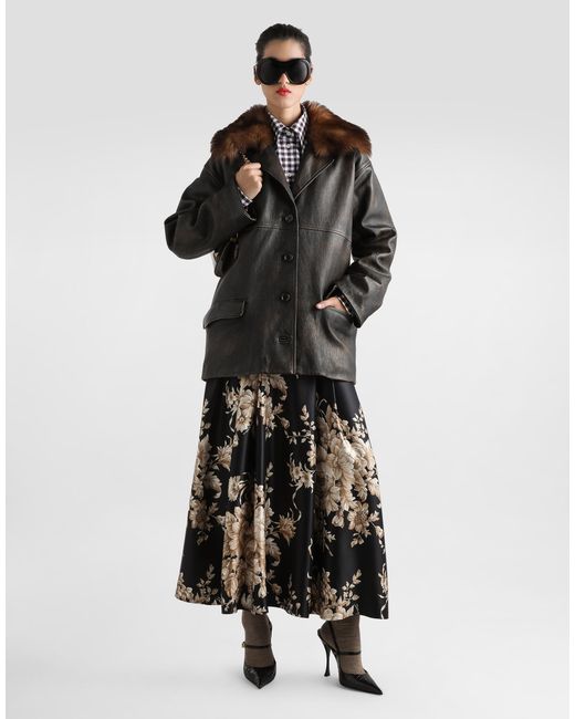 Dolce & Gabbana Black Leather Jacket With Fur Collar