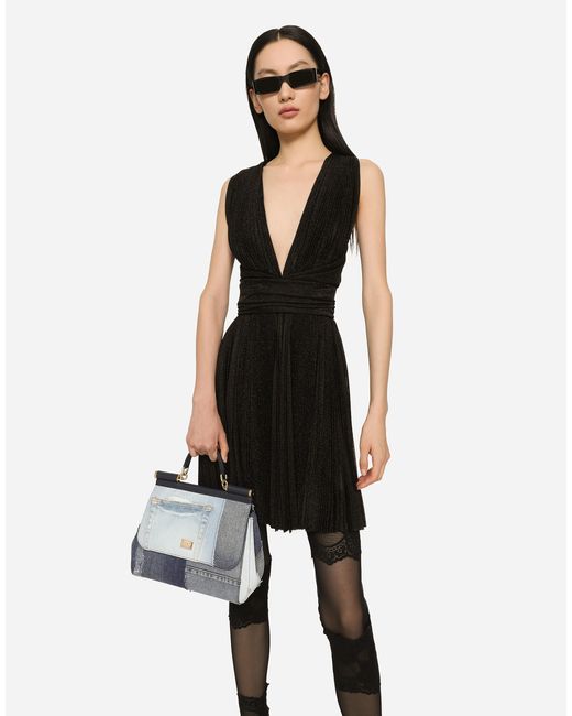 Dolce & Gabbana ショートプリーツドレス ルレックスメッシュ Black