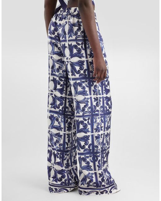 Dg Exclusive Pantalon Vanity En Sergé De Soie À Majoliques Dolce & Gabbana en coloris Blue