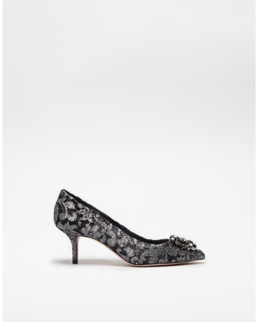 Dolce & Gabbana White Lurex Lace Pumps With Brooch Detailing