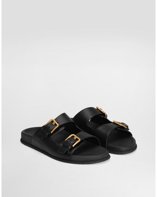 Dolce & Gabbana Black Calfskin Sliders