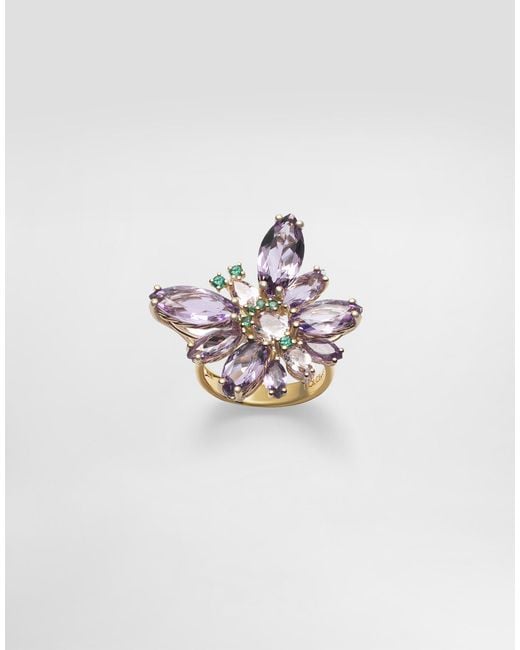 Dolce & Gabbana Butterfly Ring 18-Carat, Amethysts, Morganites, And Emeralds White
