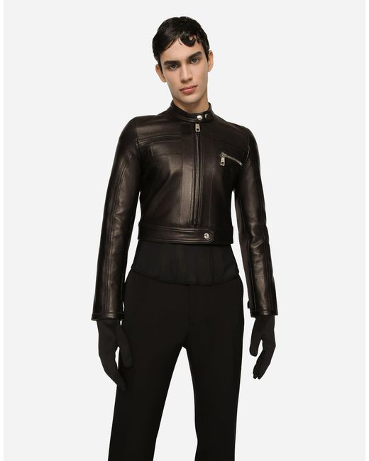 Dolce & Gabbana Black Nappa Leather Biker Jacket for men