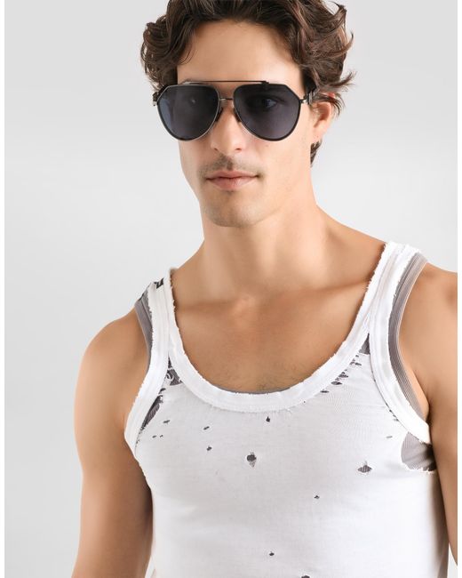 Dolce & Gabbana White Distressed Jersey Tank Top for men