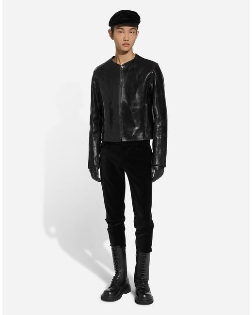 Dolce & Gabbana Black Collarless Leather Jacket for men