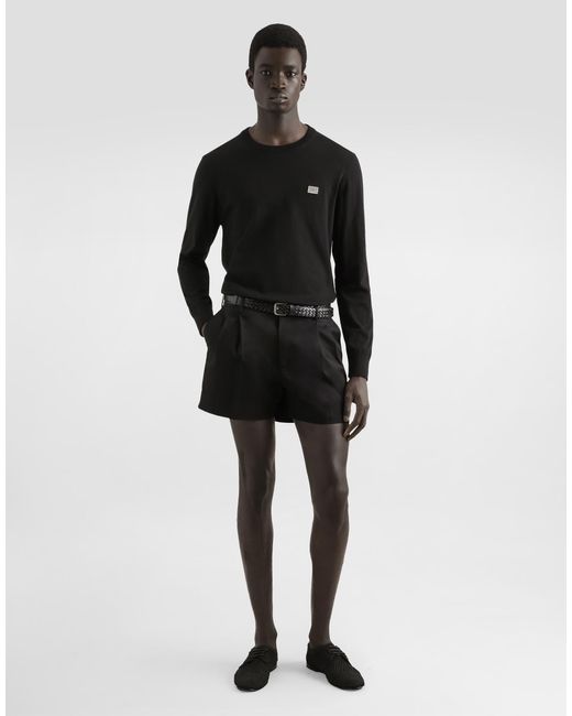 メンズ Dolce & Gabbana ロゴプレート コットン ラウンドネック セーター Black