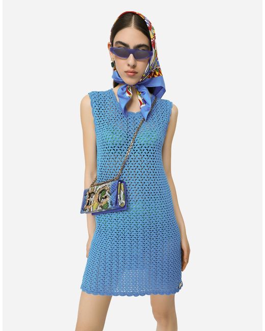 Dolce & Gabbana ショートドレス ノースリーブ クロッシェ Blue