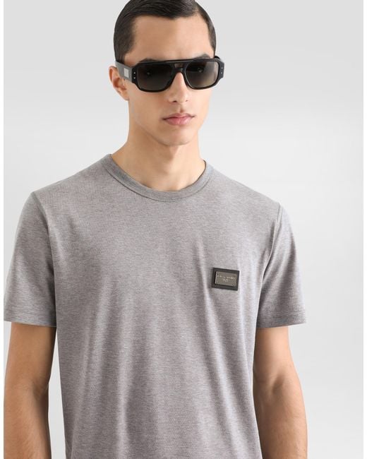 Dolce & Gabbana Gray Cotton T-Shirt With Branded Tag for men