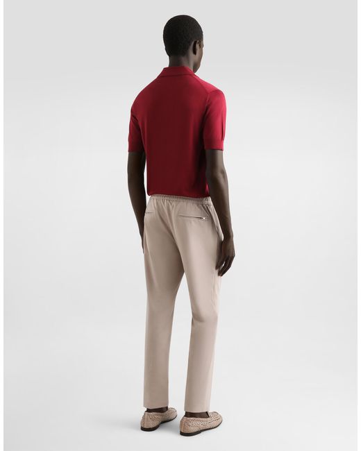 Dolce & Gabbana Red Silk Polo-Shirt With Logo Embroidery for men