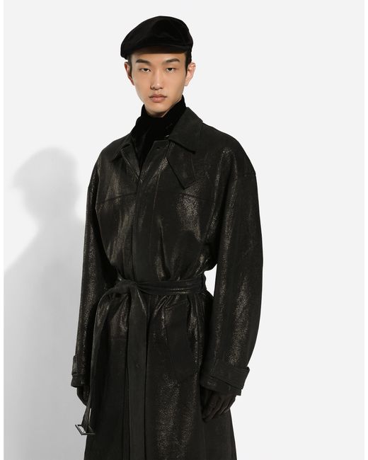 Dolce & Gabbana Black Leather Belted Trench Coat for men