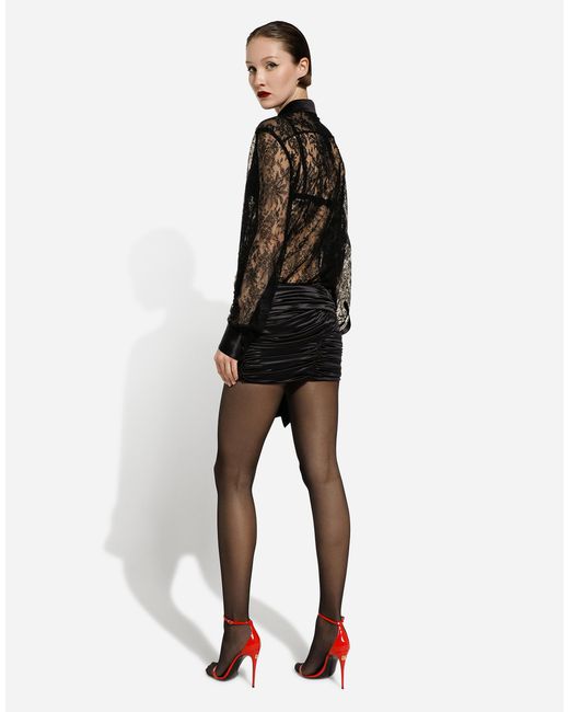 Dolce & Gabbana Black Short Draped Satin Skirt With Side Bow