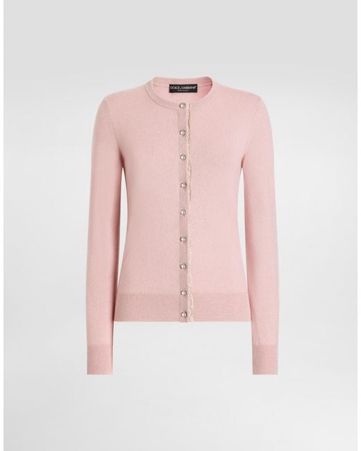 Dolce & Gabbana Pink Cashmere Cardigan With Jewel Buttons