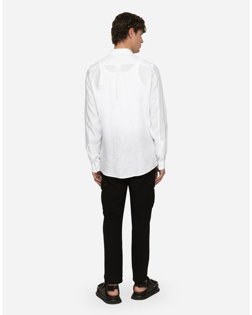 メンズ Dolce & Gabbana シャツ マルティーニフィット リネン Dgハードウェア White