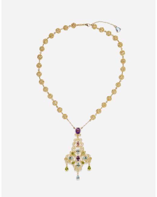 Dolce & Gabbana Metallic Filigree Necklace 18-Carat And Multicolored Gems