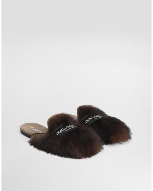 Dolce & Gabbana White Shearling And Suede Slippers