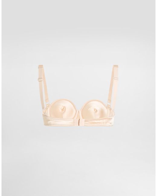 Dolce & Gabbana White Satin Balconette Bra With Conical Cups