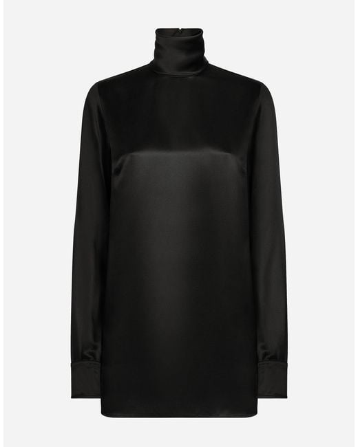 Dolce & Gabbana Black High-Neck Silk Satin Blouse