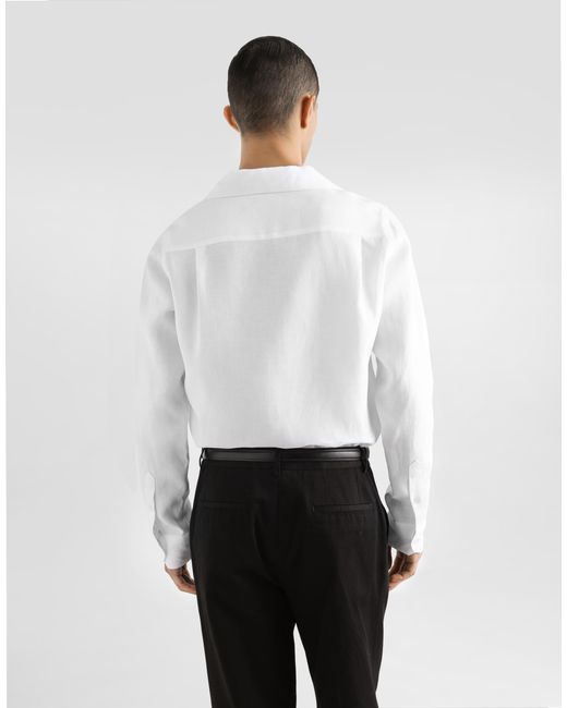 Dolce & Gabbana White Long-Sleeved V-Neck Shirt for men