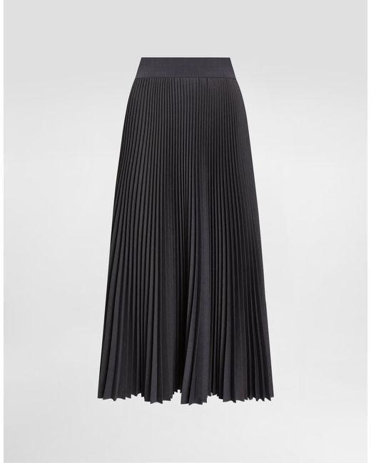 Dolce & Gabbana Blue Pleated Woolen Calf-Length Circle Skirt
