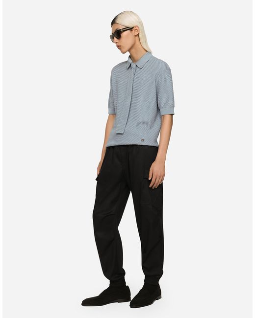 メンズ Dolce & Gabbana ポロスタイルセーター ストレッチコットン Dgハードウェア Blue