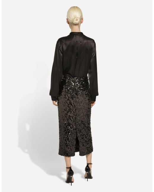 Dolce & Gabbana Black Silk Bow Tie-Detail Blouse