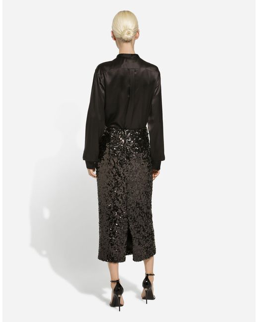 Dolce & Gabbana Black Silk Bow Tie-Detail Blouse