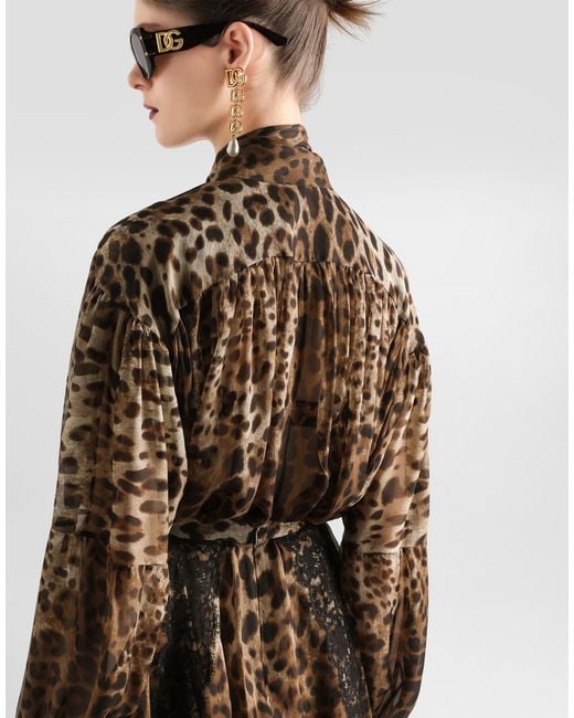 Dolce & Gabbana Brown Leo- Silk Chiffon Shirt