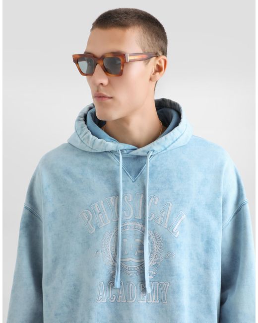 Dolce & Gabbana Blue Cotton Sweatshirt With Vintage Finish for men