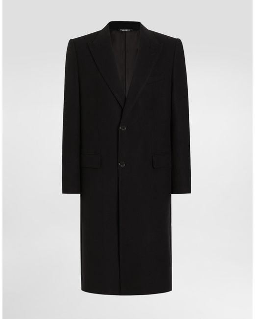 Dolce & Gabbana Black Single-Breasted Wool Coat for men