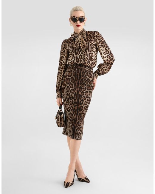 Dolce & Gabbana Brown Leo- Silk Charmeuse Shirt
