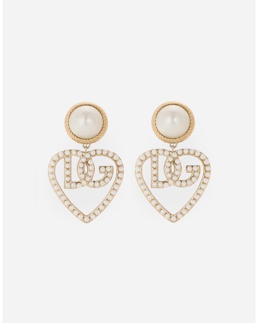 Dolce & Gabbana Metallic Pearl Monogram Heart Clip-On Earrings