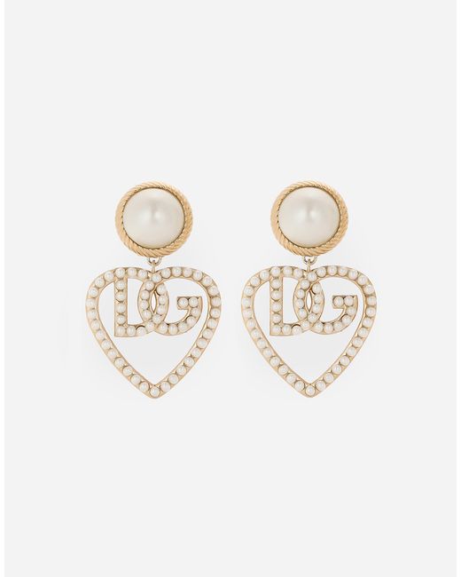Dolce & Gabbana カボション ディテール&Dgロゴ&ハート ドロップ イヤリング White