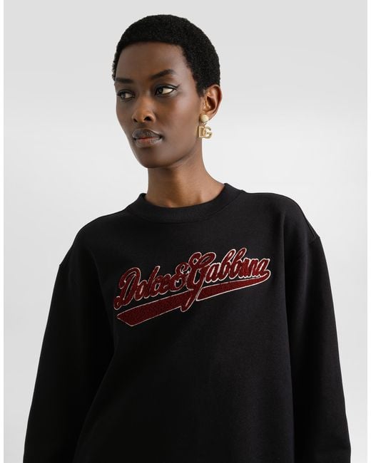 Sudadera De Cuello Redondo De Algodón Con Parche Dolce & Gabbana de color Black