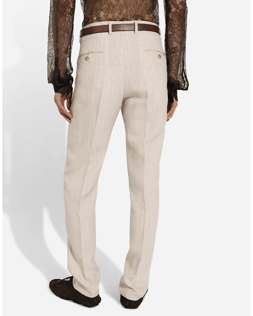 メンズ Dolce & Gabbana ピンストライプ リネン パンツ White