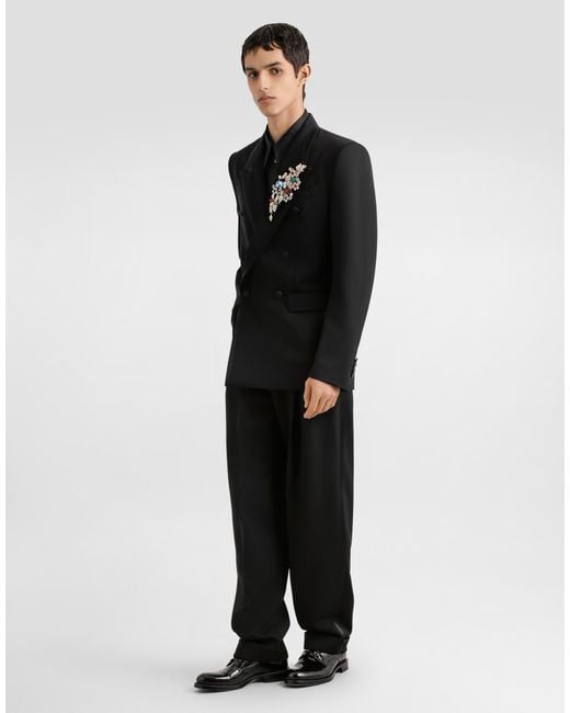 Dolce & Gabbana Wool Gabardine Trousers in Black für Herren