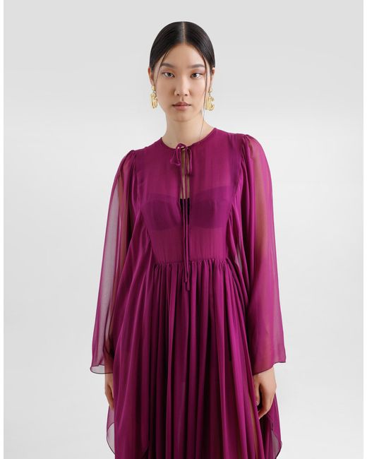 Dolce & Gabbana Purple Long Silk Chiffon Caftan With Drawstring