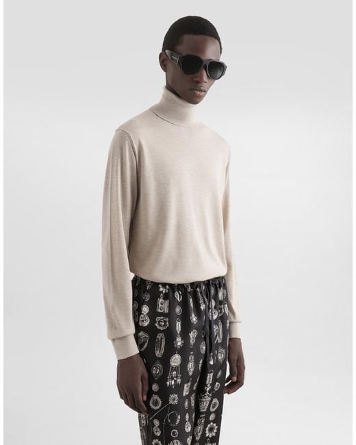 Dolce & Gabbana White Cashmere Turtleneck Pullover for men