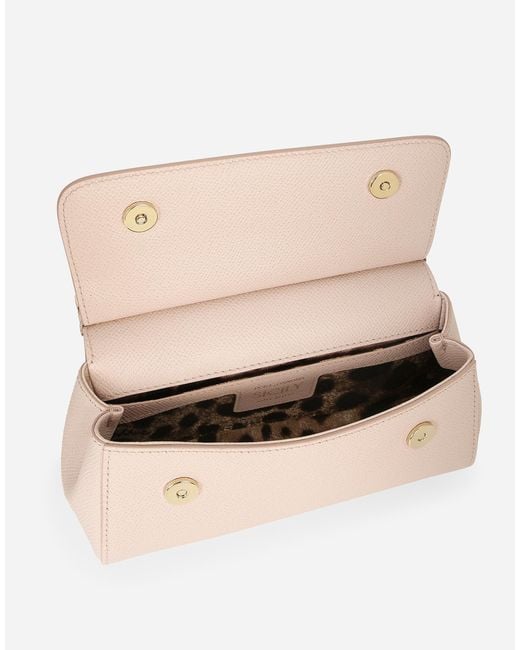 Borsa Sicily piccola in pelle di vitello dauphine di Dolce & Gabbana in Natural