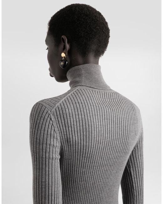 Dolce & Gabbana Gray Turtleneck Long Dress