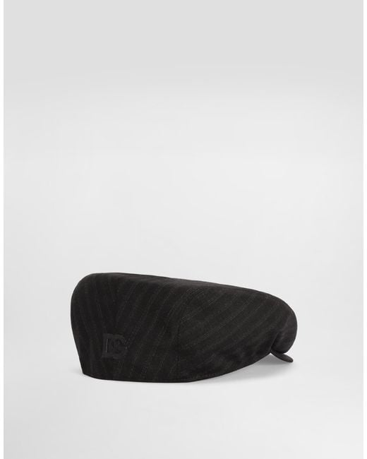 Dolce & Gabbana Black Virgin Wool Pinstripe Flat Cap for men