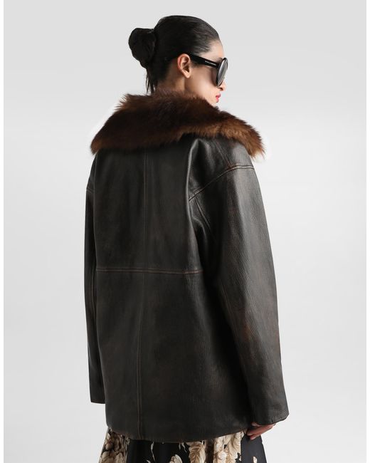 Dolce & Gabbana Black Leather Jacket With Fur Collar